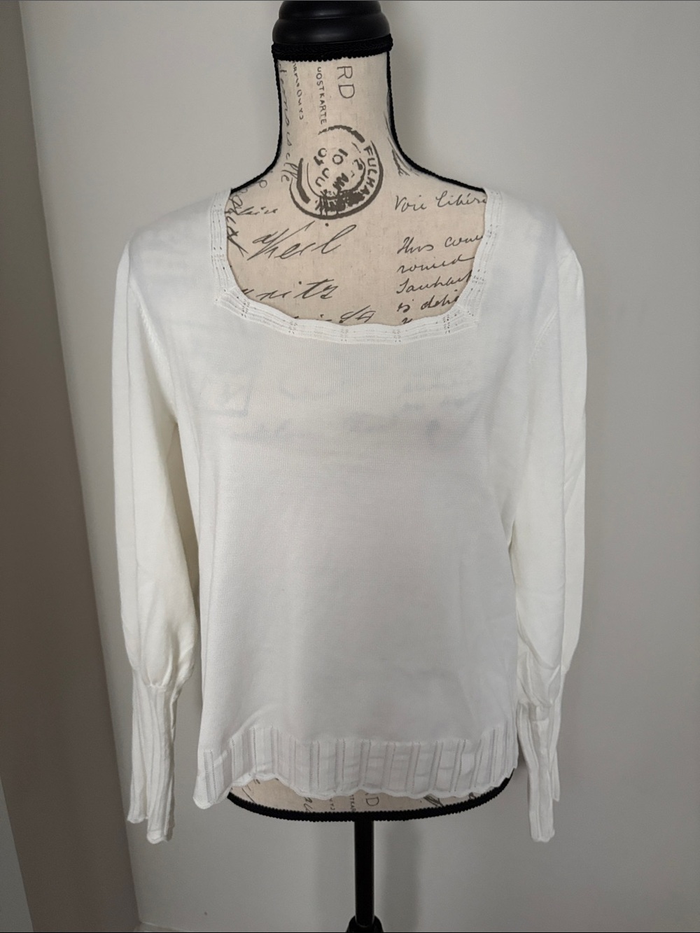Grace Karin XL White Scoop Neck Long Sleeve Knit Top